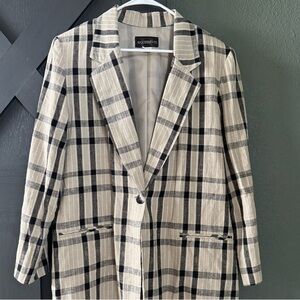 Cream and Black Plaid Lightweight Jacket